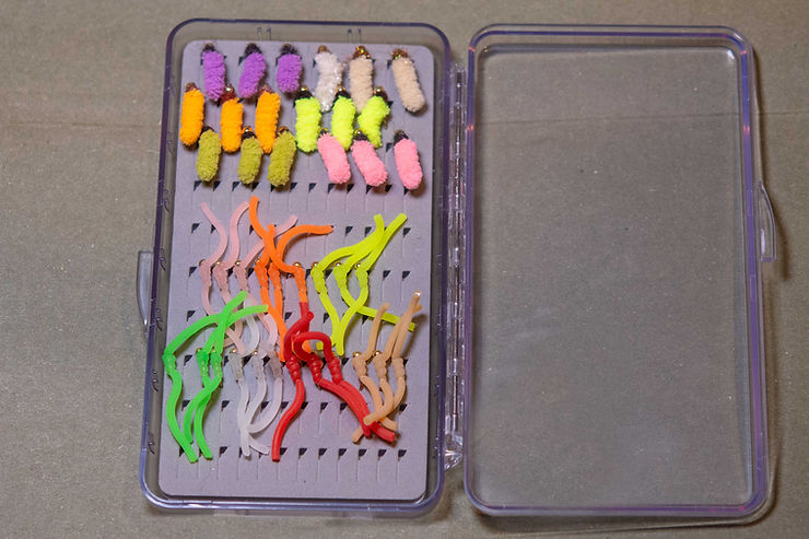 Assortment of Mops and Squirmies that can be found in the Dark Skies Fly Fishing Online Store