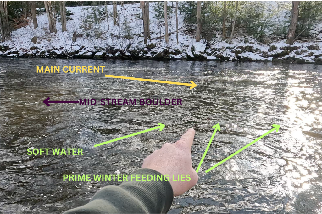 hand pointing at stream